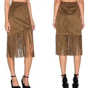 Tularosa Donna Tan Camel Faux Suede Fringe Pencil Skirt Size xs